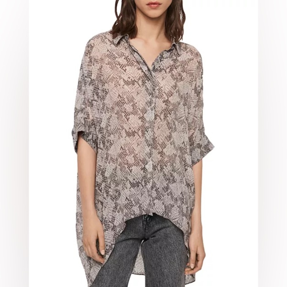 ✖️ALLSAINTS✖️ Ida Midgard Snake Print Blouse in Tan/Gray